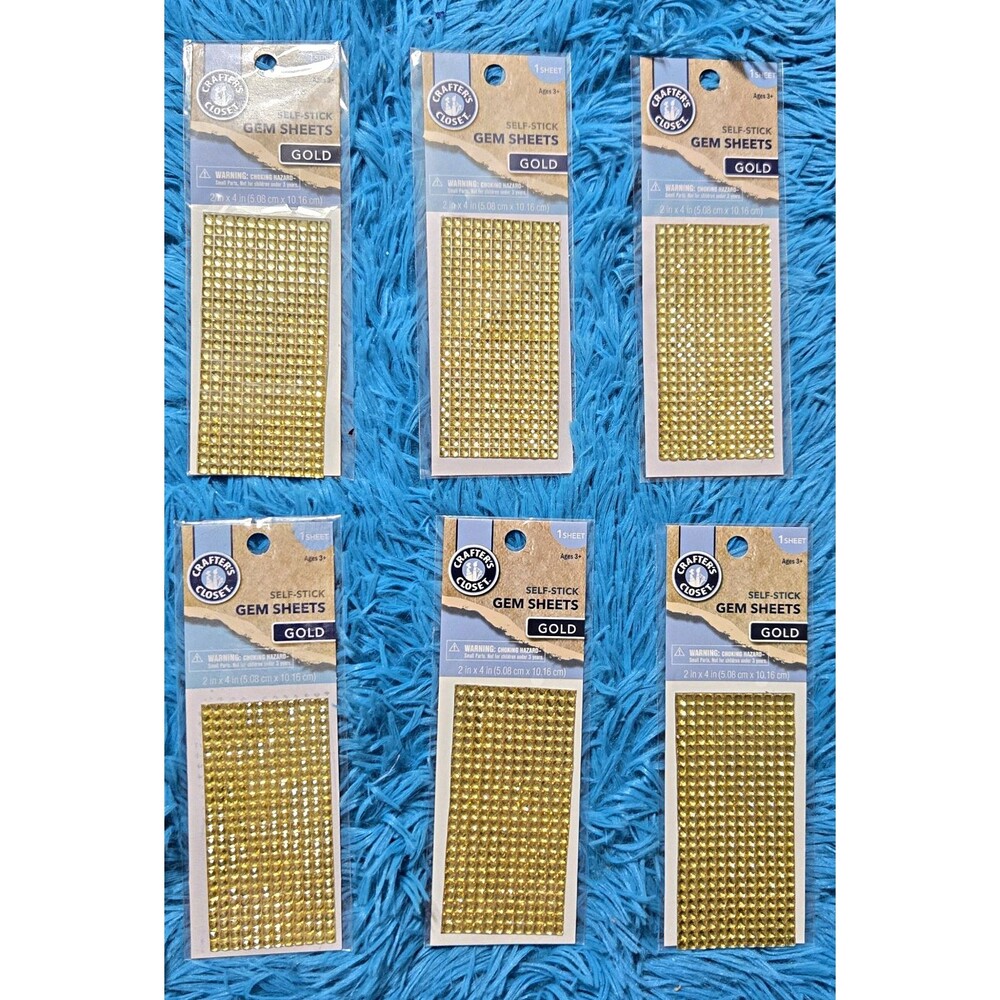 Crafters Closet Self-Stick Gold Gem 2in x 4in- 1 Sheet Packs- Lot of 6 Bundle